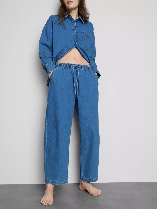 Pamut denim, keskeny szárú jogger farmer