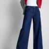 Pamut denim, közepes derékmagasságú, széles szárú farmer