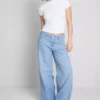 Pamut denim, közepes derékmagasságú, széles szárú farmer