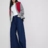 Pamut denim, közepes derékmagasságú, széles szárú farmer
