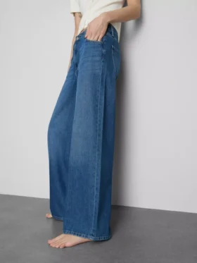Pamut denim, közepes derékmagasságú, széles szárú farmer