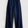 Pamut denim, közepes derékmagasságú, széles szárú farmer