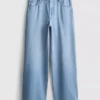 Pamut denim, közepes derékmagasságú, széles szárú farmer