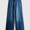 Pamut denim, közepes derékmagasságú, széles szárú farmer