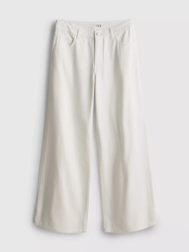 Pamut denim, közepes derékmagasságú, széles szárú farmer