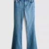 Pamut denim, közepes derékmagasságú, táguló szárú farmer