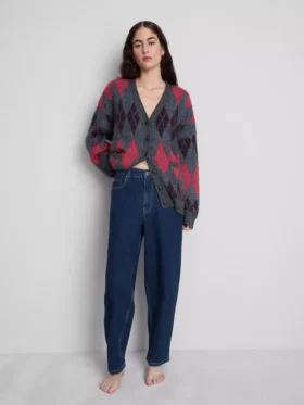 Pamut denim magas derekú, keskeny szárú farmer