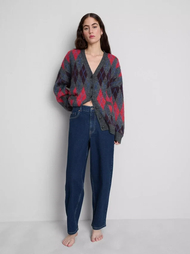 Pamut denim magas derekú, keskeny szárú farmer