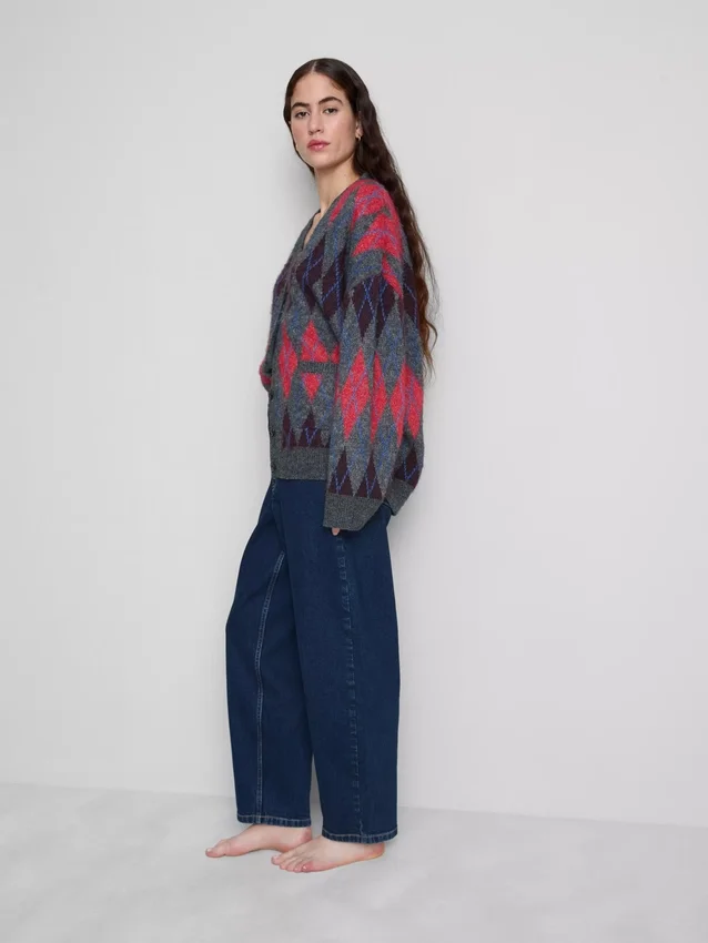 Pamut denim magas derekú, keskeny szárú farmer