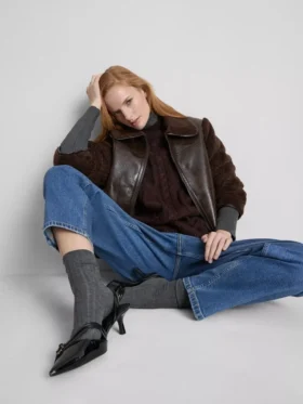 Pamut denim magas derekú, keskeny szárú farmer