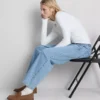 Pamut denim magas derekú, keskeny szárú farmer