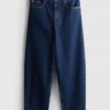 Pamut denim magas derekú, keskeny szárú farmer