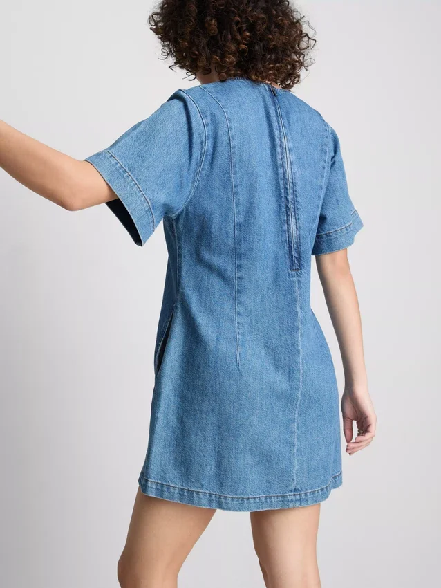 Pamut denim mini egyenes szabású ruha