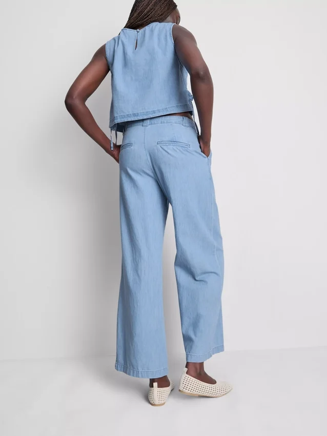 Pamut denim, oldalt kötős póló
