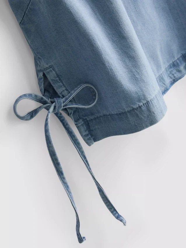 Pamut denim, oldalt kötős póló
