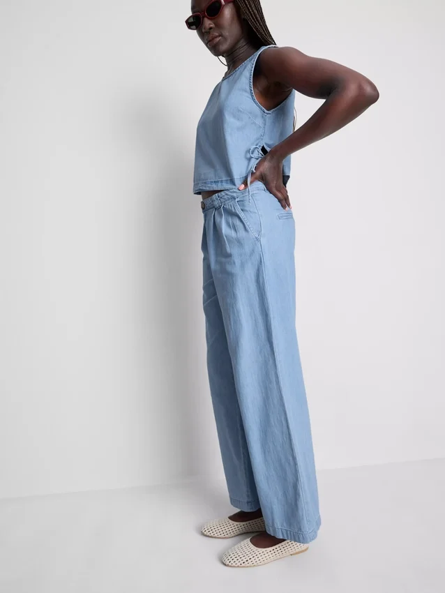 Pamut denim, redős, széles szárú farmer