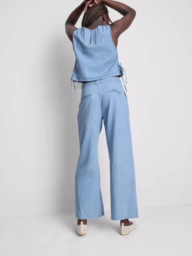 Pamut denim, redős, széles szárú farmer