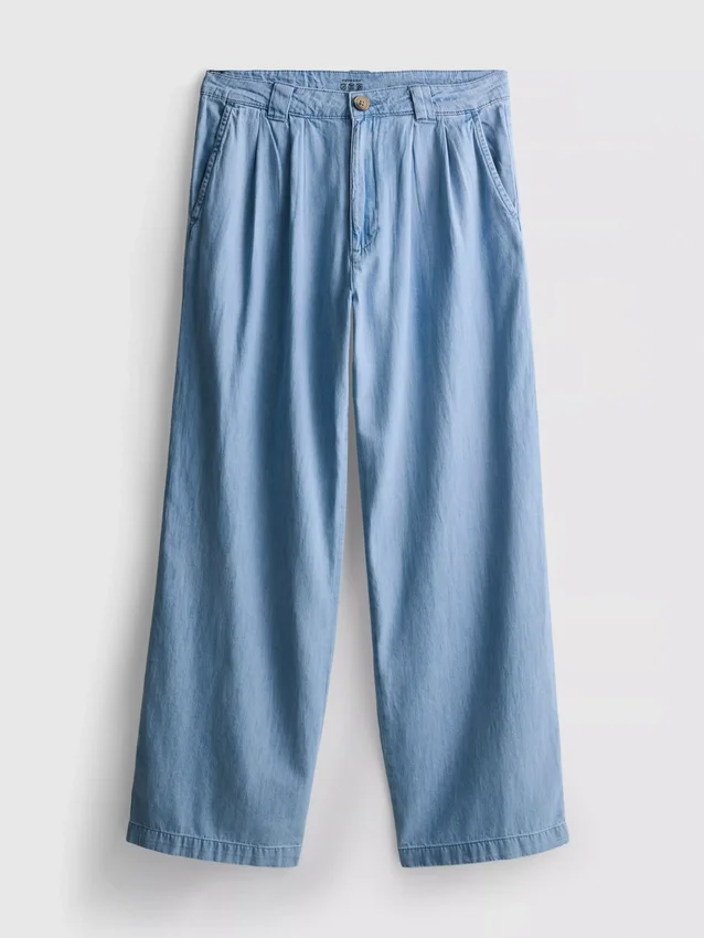 Pamut denim, redős, széles szárú farmer