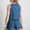 Pamut denim rövid, fodros ujjatlan felső
