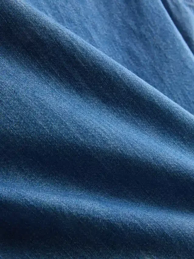 Pamut denim rövid, fodros ujjatlan felső