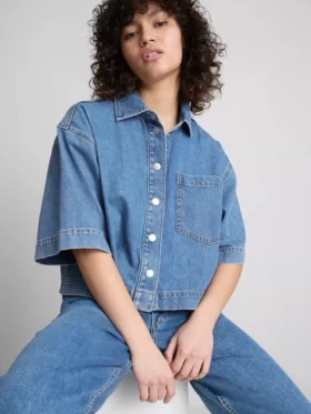 Pamut denim rövid, téglalap alakú ing