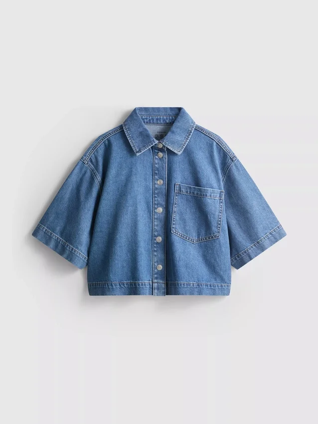 Pamut denim rövid, téglalap alakú ing