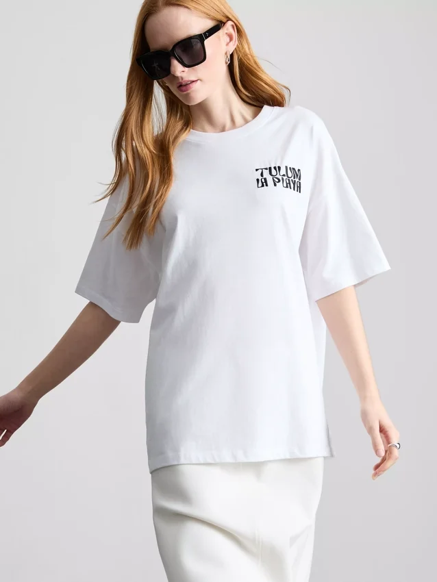 Pamut, oversize, grafikás boyfriend póló