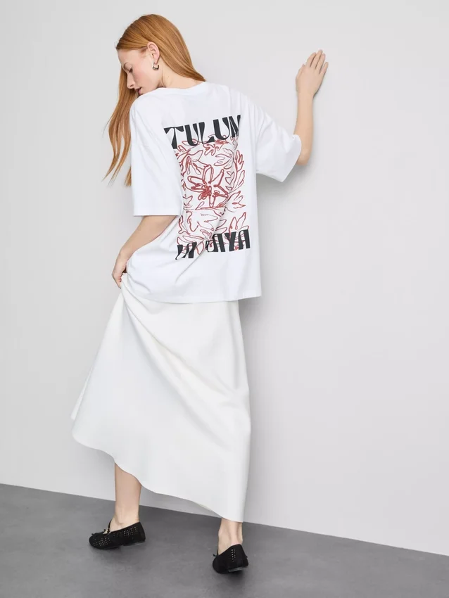 Pamut, oversize, grafikás boyfriend póló