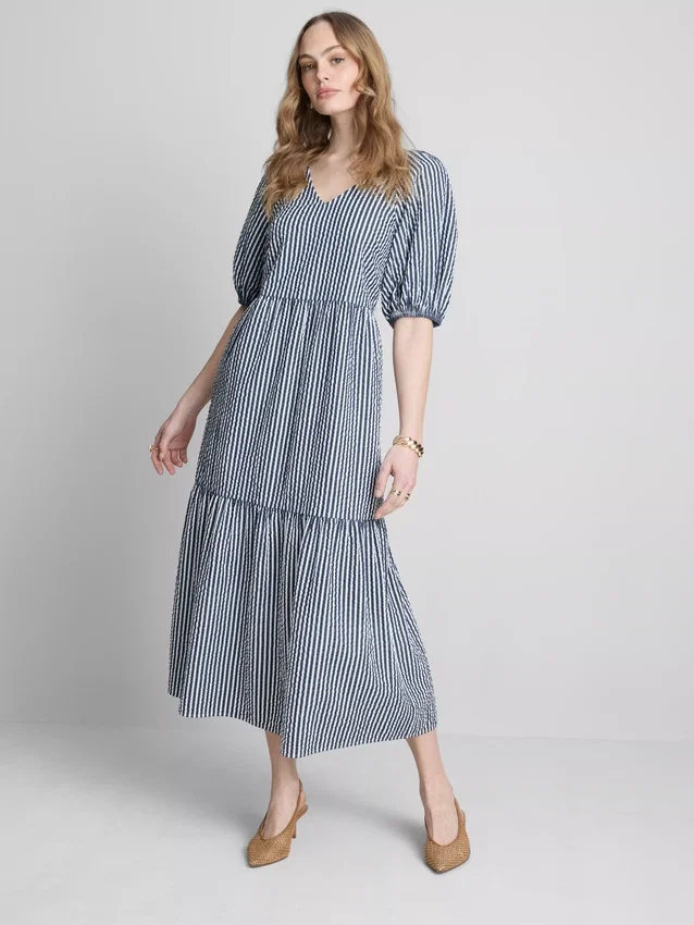 Pamut seersucker midi smock ruha