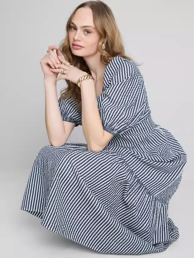 Pamut seersucker midi smock ruha