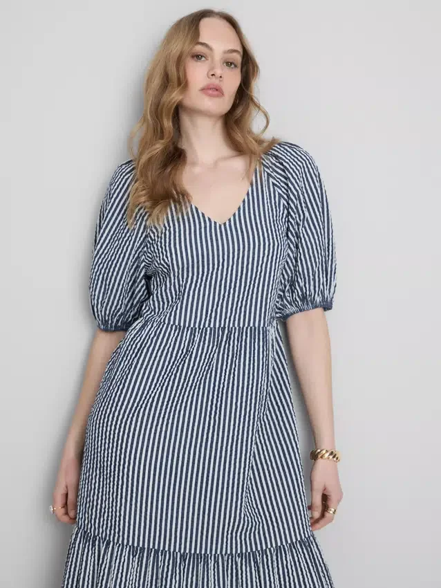 Pamut seersucker midi smock ruha
