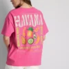 Pamutban gazdag, túlméretezett, grafikus havanna póló