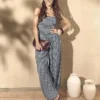 Paula Echevarría kockás, fodros bandeau felső