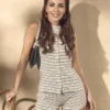 Paula Echevarría kötött, csíkos, gombos felső