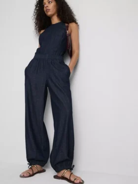 Paula Echevarría pamutgazdag denim haremnadrág