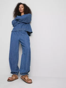 Paula Echevarría pamutgazdag denim haremnadrág