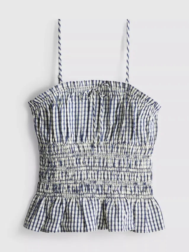 Ráncolt kockás peplumos top