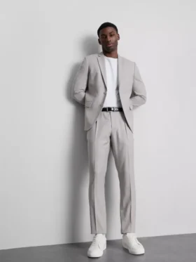Slim fit, dobby textúrájú öltönynadrág