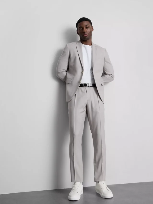 Slim fit, dobby textúrájú öltönynadrág