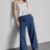 Széles szárú pamut denim edzőnadrág