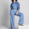Széles szárú pamut denim edzőnadrág