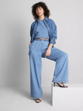 Széles szárú pamut denim edzőnadrág