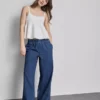 Széles szárú pamut denim edzőnadrág