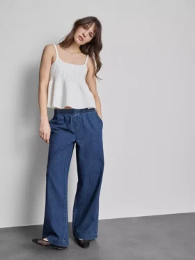 Széles szárú pamut denim edzőnadrág