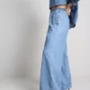 Széles szárú pamut denim edzőnadrág