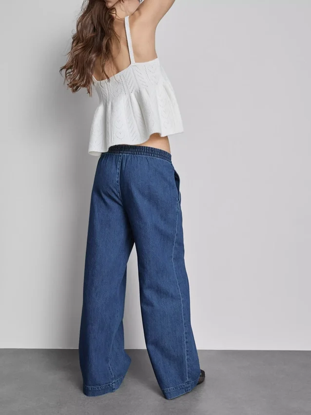Széles szárú pamut denim edzőnadrág
