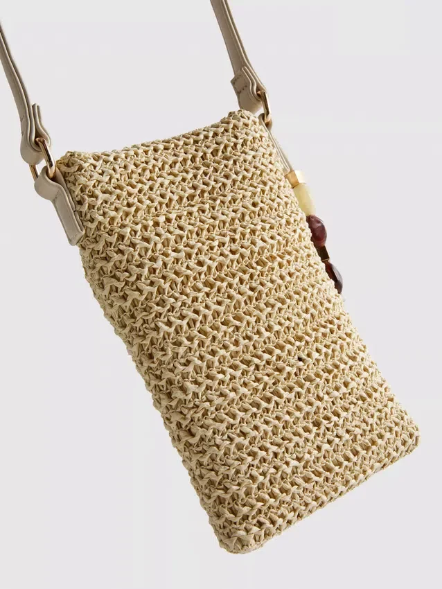 Szövött, gyöngyös mobiltelefon-táska