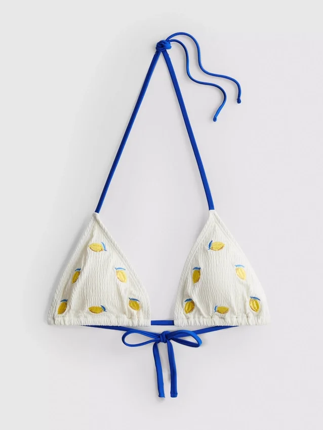 Texturált, citrommintás háromszög alakú bikini felső