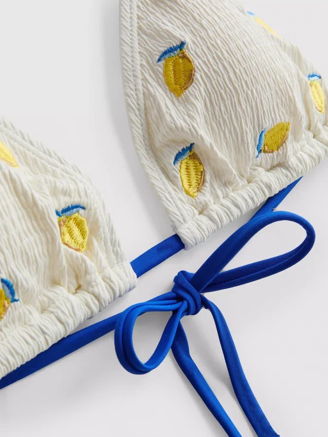 Texturált, citrommintás háromszög alakú bikini felső