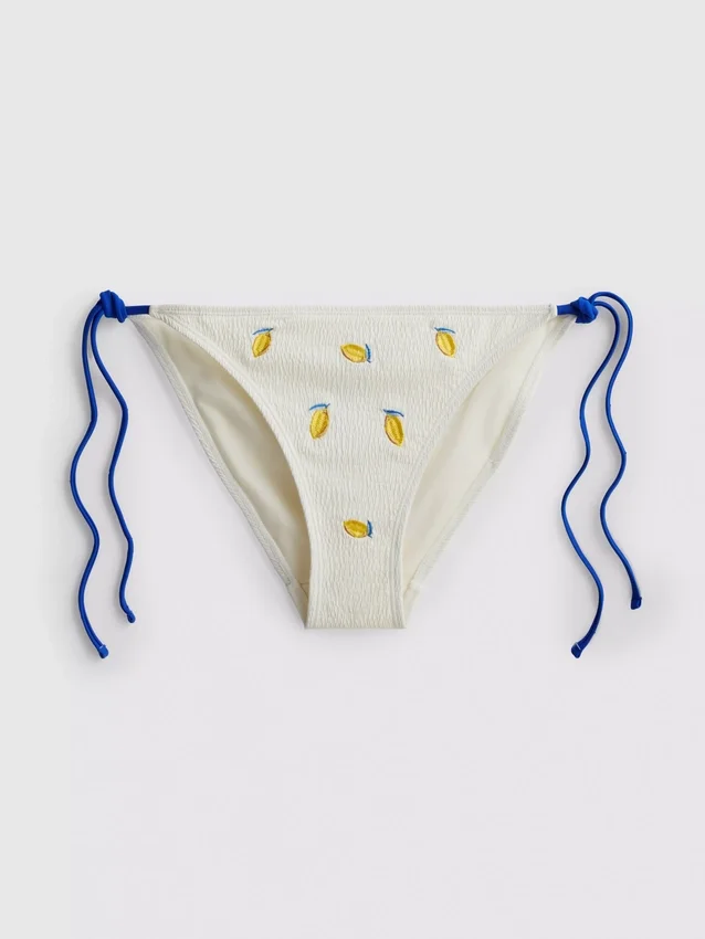 Texturált, citromszínű, oldalt kötős bikini alsó
